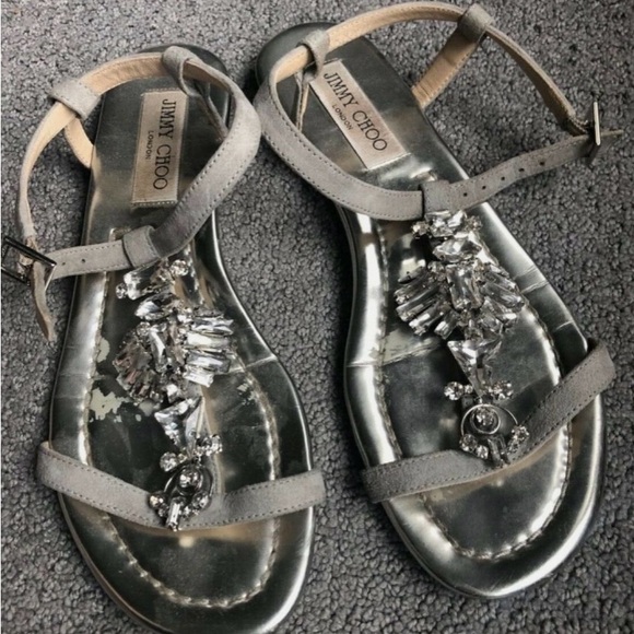 Jimmy Choo Metallic Night Crystal-embellished Suede Sandals Size 38 - Picture 2 of 6